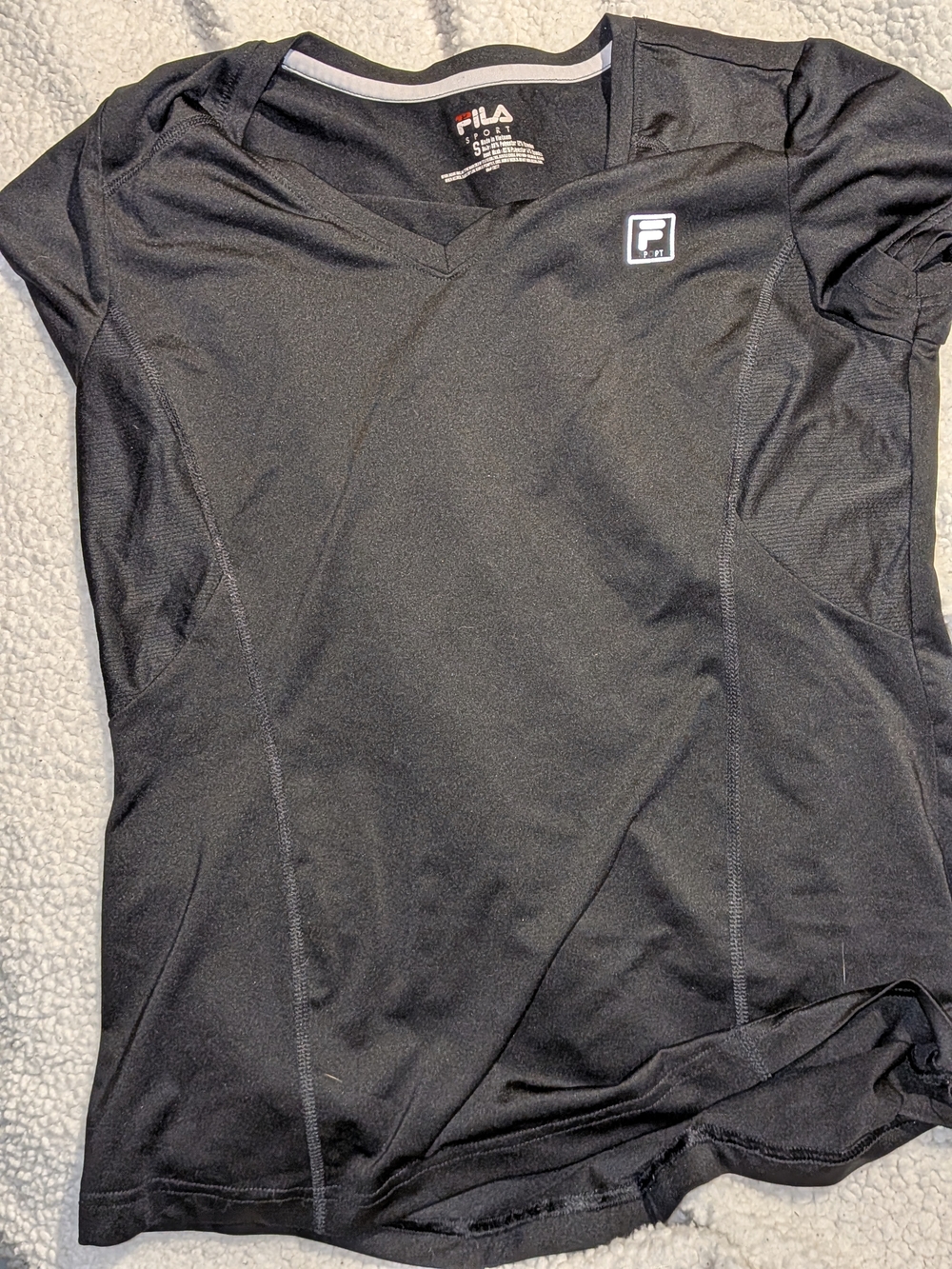 Fila Black Short Sleeve V-Neck Athletic Tee